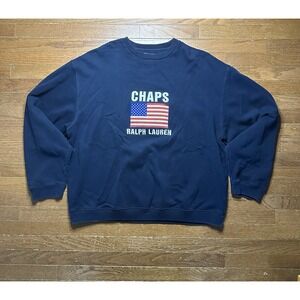Y2K 90s Chaps Ralph Lauren‎ Large Spell Out Flag Sweatshirt Size XXL Embroidered